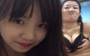 社会百态图片：靠实力抢镜的妹子